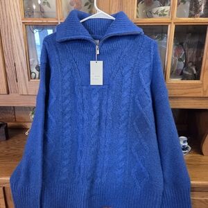 a new day Blue Cable Knit Zip Up Sweater